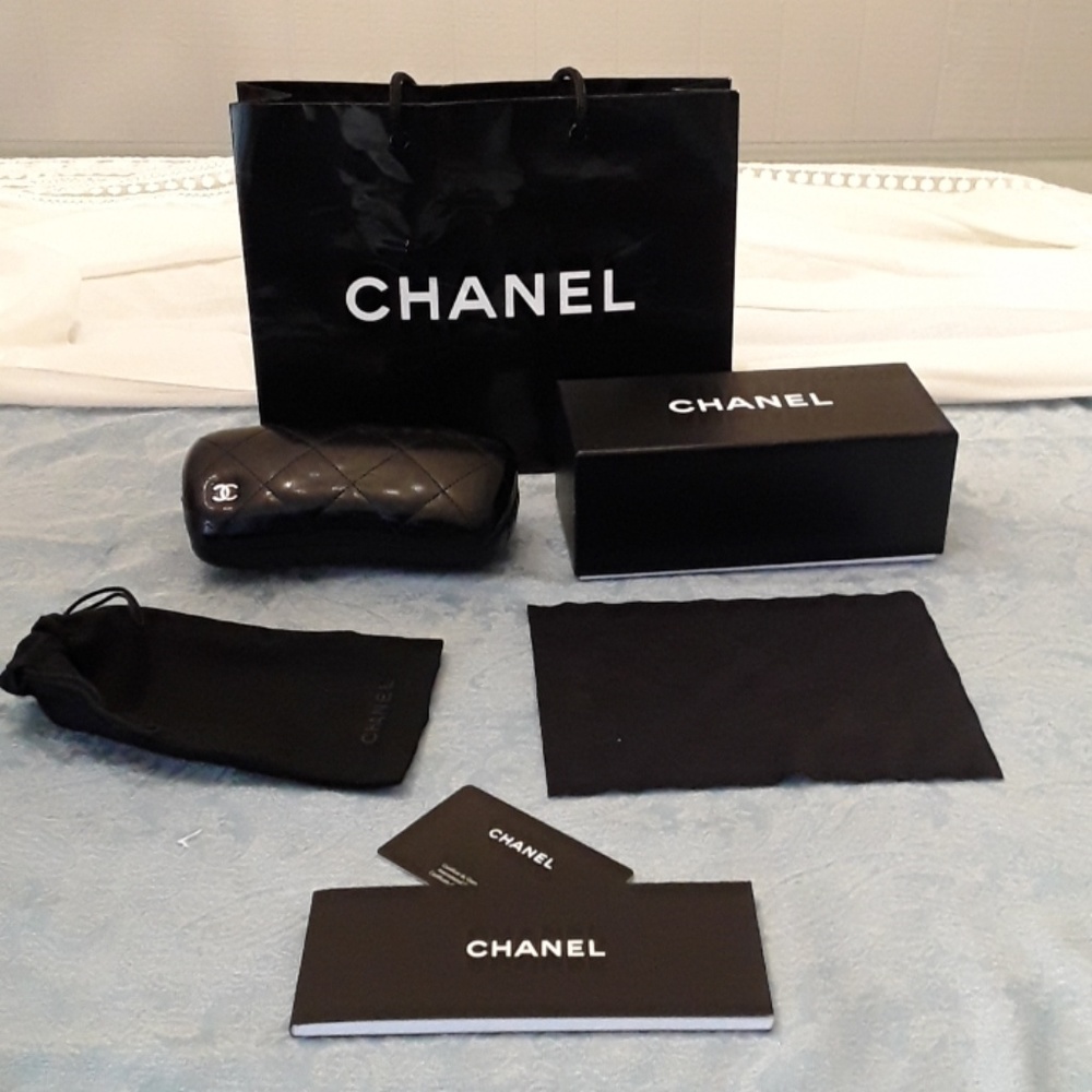 Authentic CHANEL leather case, pouch and box